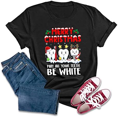 ColorfulParrot Нека Всичките си Зъби Ще Бяла Риза, Стоматологичен Риза весела Коледа, Коледна Риза Асистент Зъболекар yeLD L Черно / Бял