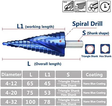 Метални тренировки 4-32 мм със синьо покритие Шаговое тренировка Пробивни Инструменти за Метал Дървена дупка Шаговое конусное тренировка 1 бр. (Цвят: 4-32 Синьо шаговое тренировка)