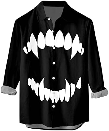 XXBR Ризи с Копчета за Хелоуин Мъжки с Дълъг Ръкав 3D Графичен Принт Вечерни Костюми Обличам Риза Приталенные Ежедневни Ризи
