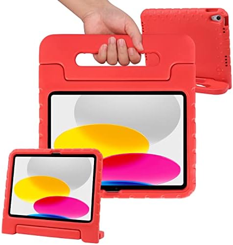 HDE Калъф за iPad на 10-то поколение, за децата, устойчив на удари Калъф за iPad 10,9 инча с Многоугольной дръжка, За да видите, Поставка Червен Цвят