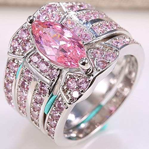Жена комплект пръстени от бяло злато с розов сапфир диаманти Маркиз, 3 предмет, бижута за годеж (9)