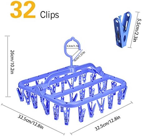 Сгъваема Закачалка за дрехи HAPY SHOP, Простор за дрехи, Пластмасова Скоба за дрехи с 32 Скоби, Закачалка за Отпадане на сушене, Шкаф за бельо с Клипове за Чорапи, Сутиени, бельо, Дрехи, Хавлии, Шал, Синьо