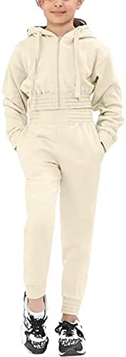 Съкратен Топ с качулка и дълъг ръкав, с цип за момичета 21Fashion, комплект от панталон за Бягане и Детски Спортни дрехи За свободното време