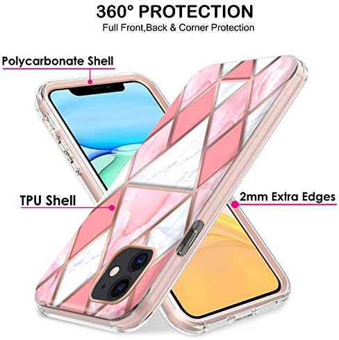 Седалките DuraSafe За iPhone 11 6,1 2019 A2111 A2223 A2221 устойчив на удари в двуслоен калъф с 3D-принтом и мрежа от Розово злато, делото от TPU - Розов Мрамор