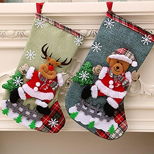 Коледни чорапи. Тъканта Коледна Чанта за Чорапи и Коледни Окачени Чорапи за Украса на парти и Коледен Cartoony Червен Комплект Мъниста за Врати Отвори за Момичета