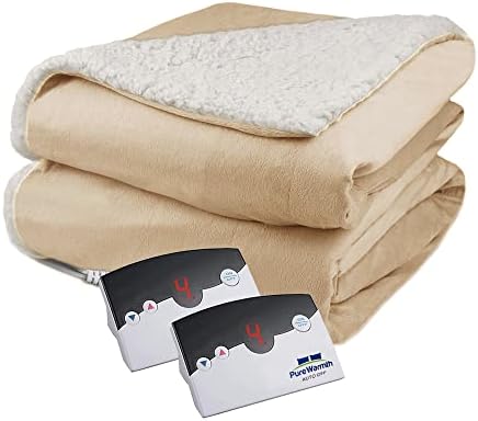 Електрическо одеяло Pure Warm от велур Sherpa - Топло Одеяло с топъл размер Queen Size с автоматично изключване и 10 настройки за отопление - Ленено семе