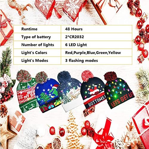Унисекс, Грозна Led Коледна Шапка, Цветни Вязаный Пуловер Дядо Коледа с Осветление, Коледна Вечер Шапчица-Бини с 6 Крушки