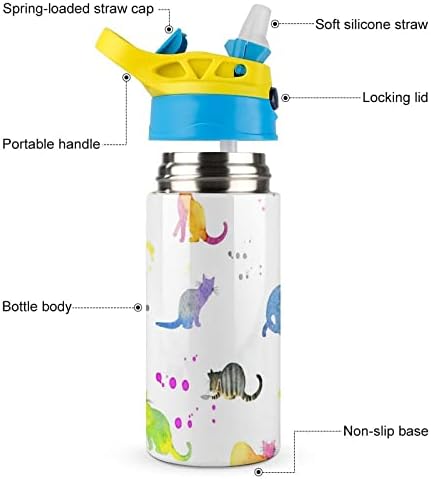 Бутилка за вода С Котка с Цвят на Слама Изолировала Вакуумную Чаша 500 ml От Неръждаема Стомана За Училище