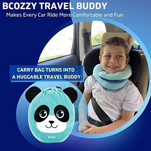 Възглавница за пътуване BCOZZY Kids, която поддържа брадичката, за деца 3-7 години - Предотвратява падането на главата напред - Незаменим в комфортна пътни пътувания. Мека, Моющаяся, Малък Размер, Светло Синьо, Чанта