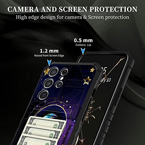 за Samsung Galaxy S21 Ултра Чанта-портфейл с Подвижен държач за кредитни карти и стойка Kickstand Сверхпрочный устойчив на удари Защитен калъф от TPU за Samsung S21 Ultra 5G 6,8, Galaxy Moon Star