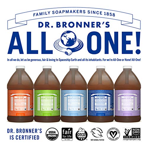 Dr. Bronner's - Органични сапун със захар (детско без мирис, 64 унции) - Произведено на базата на органични масла, захар и прах Шикакаи, е подходящ за използване от 4 в 1: Ръцете, тялото, лицето и косата, хидратира