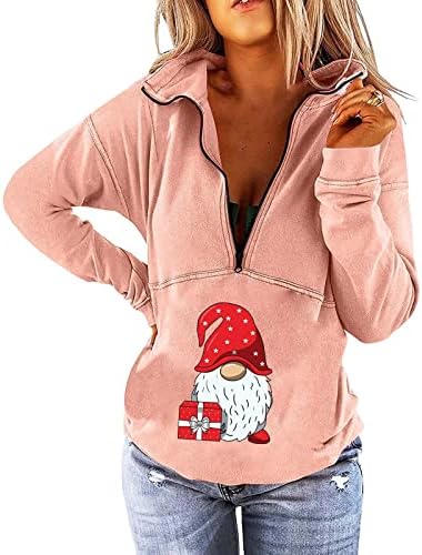JJHAEVDY Дамски коледна hoody с дълъг ръкав и яка-1/4 цип, с ниски рамо, оверсайз, с припокриване, пуловер, пуловер