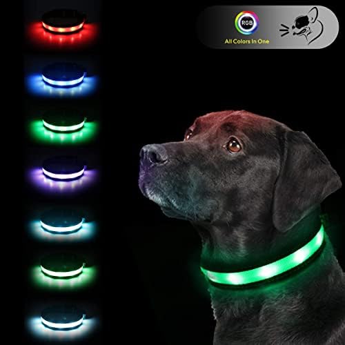 Yacig 4-крак led Каишка за кучета и X-Small (10,4 -14) Led нашийник за кучета, която се презарежда чрез USB, 7 Сменяеми Цветове, Яка и Каишка за нощни разходки на домашни любимци