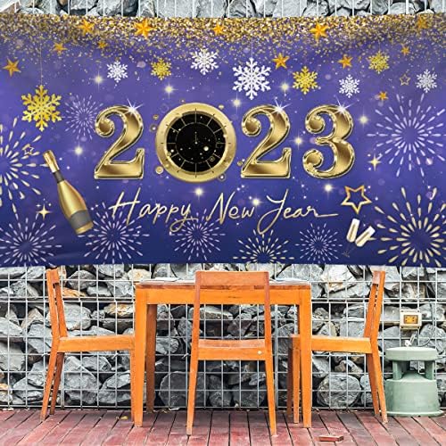 2023 честита Нова Година на Фона на Банер 78x43 Инча Голям Размер честита Нова Година на Банер Лилав Фон Банери Коледни Вечерни Декорация Аксесоари за Празнуване на Нова партита