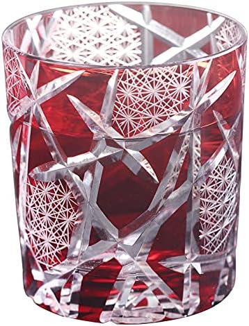CWYF Kiriko (Граненое стъкло) на Японски Сини Чаши за уиски В Рок стил Старомоден Модел Kenyarai Sasanoha Син Традиционните Занаятчии (червен)