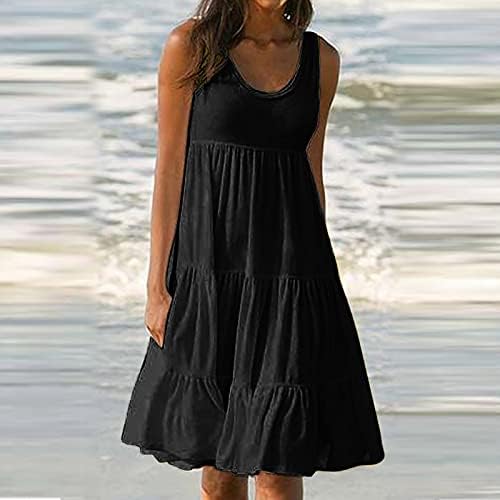 Hot6sl Рокля в стил Бохо за Жени, Летни Рокли, Ежедневното Однотонное рокля с кръгло деколте, Sundresses за Почивка на плажа, Струящееся рокля-люлка!