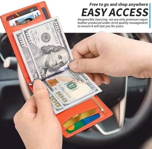 Мъжки портфейл SIMBOOM Airtag, Тънък портфейл AirTag с двойно RFID Заключване и клипс за пари, в Джоба на 10 карти, Подаръци за мъже (Сажди и Оранжево)
