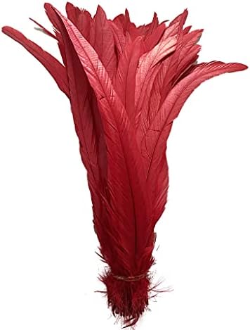20 БР 14-16 инчов Естествени Петушиных Пера от кокетливого на опашката за Сценични изяви и украса на костюми, Карнавал за Хелоуин (червен)
