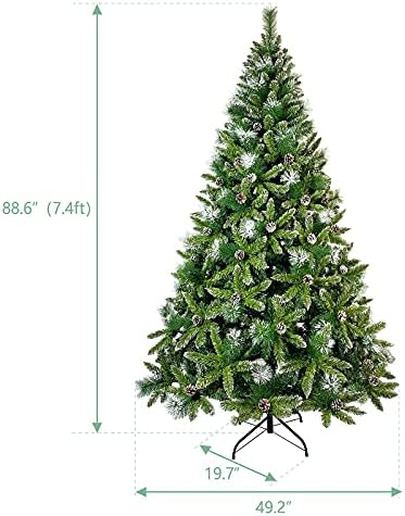 Коледна елха с височина 7,4 метра, и Украсена с 65 борови шишками и реалистични Повече от 1300 удебелени топчета, Навесная, с метална поставка, лесна за сглобяване, за вътрешна и външна употреба, LWFLIFE