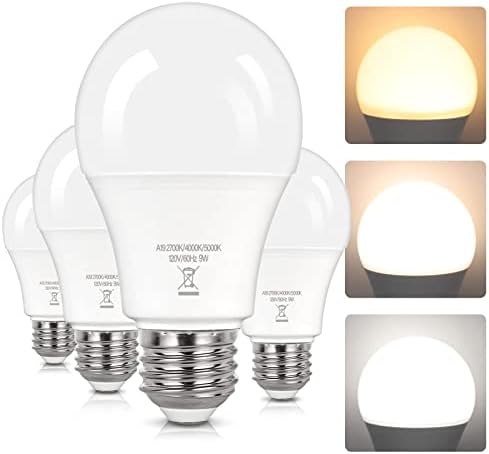 Led лампи PARTPHONER A19, Еквивалентна На 60 W Ефективна светодиодна лампа с мощност 9 W, 3 цветни режима на осветление, 900 Лумена, CRI 85 + на живот на 25000 + часа, Опаковка от 4