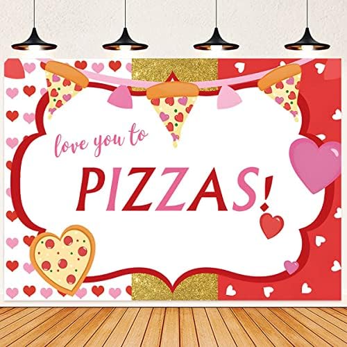 Пицария Снимка Фон за украса на парти с пица Фон Аксесоари Подпори Те Обичам Пица Фон за Рожден Ден Душата на новороденото Червено Розово Сърце Блестящ Фон Банер за торта Винил (5X3 фута)