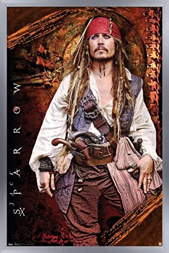 Международни тенденции на Дисни Карибски Пирати: На странни брегове - Стенен плакат с Джони Деппом, 22,375 x 34 Премиум-плакат и комплект за закрепване