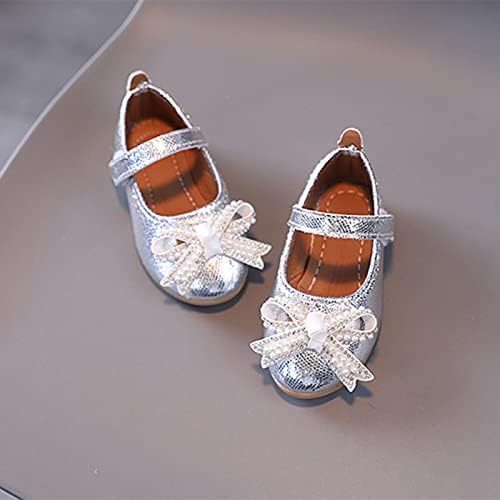 Модел обувки за малки Момичета; Модел обувки Mary Jane; Балетные обувки без стягане; Обувки-лодка за учебната партита и Сватби (Сребрист, 3-3,5 години)