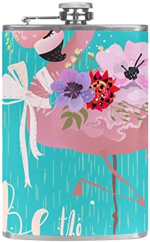 Фляжка за алкохол от Неръждаема Стомана Запечатани с Фуния 7,7 унция в Кожа Джоба една Чудесна Идея за подарък Фляжка - Забавен Фламинго в Цветния короната Бъди Кралица