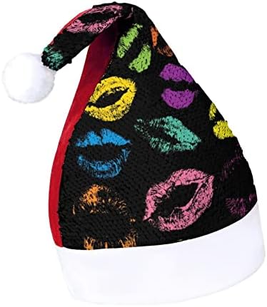 Цвят на Устните Щампи Забавна Коледна Шапка С Пайети Дядо Коледа Шапки за Мъже Жени Коледна Украса За Празнично Парти