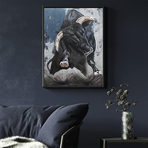 SIDMO картина с един бик, картини с крави, платно, стенно изкуство, абстрактно животно, черно-златен плакат, планински принт, селска къща, 12x18 инча, без рамка