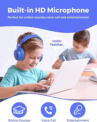 Детски Bluetooth-слушалки gorsun Premium с микрофон, Безжични Слушалки за децата в училище, Ограничена на силата на звука 85/94 db, Регулируеми Детски Bluetooth-слушалки за момчета, момичета, юноши (син)