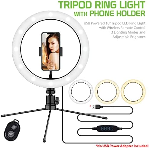 Светъл трикольор пръстен за селфи, което е съвместимо с вашия Motorola ACTV W450 10 инча, с дистанционно управление за директно излъчване /грим/ YouTube / TikTok / Видео /на снимките (с регулируема яркост)