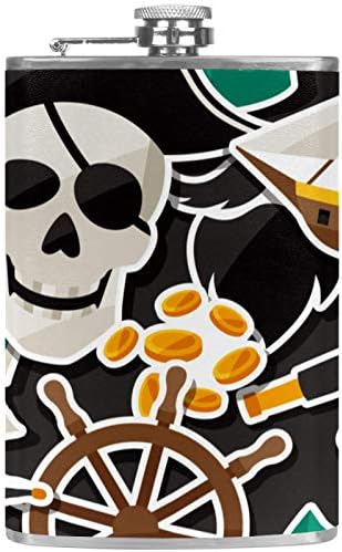 Фляжка за Алкохол от Неръждаема Стомана Запечатани с Фуния 7,7 унция в Кожа Джоба една Чудесна Идея за подарък Фляжка - Компас с Черепа, Морски Пират