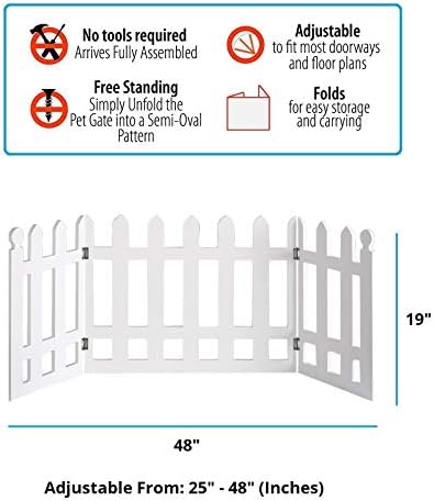 Zoogamo 3-панелен дървена ограда от штакетника за домашни любимци - 19 инча височина и се разширява до 48 инча Траен Лек за Много широка Дървена Разтегателни и сгъваеми Ограда за дома / на закрито / на открито за кучета