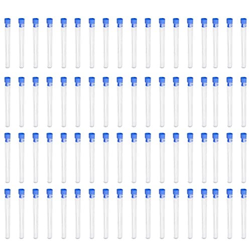 Othmro 300 бр. Прозрачни Пластмасови Епруветки със Сини Капаци, 12 mm x 100 mm, Мини-Тръби с Капаци, за Бижута, Мъниста, Прах, Подправки, Течност, Експериментален Образец на Мая, Лабораторен Образец на