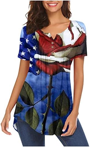 Дамски Блузи С Принтом на Американското, Ежедневна Туника с Затворена Корем, Свободна Тениска С Къс Ръкав, Патриотични Фланелки на Деня на Независимостта