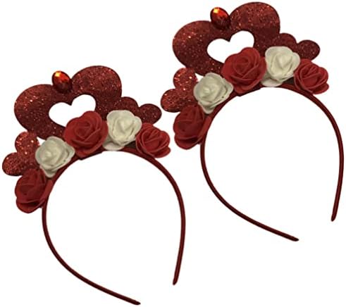 Amosfun 2 бр., лента за коса в Деня на Св. Валентин, бопперы във формата на сърце с пайети, превръзка на главата във формата на рози, аксесоари за коса