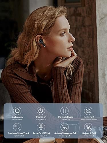 Безжични слушалки YHT Bluetooth 5.2, Ясна намаляване на шума при разговори с 4 микрофони, Безжични слушалки в ушите, led индикатор за захранване, слушалки със стерео звук Hi-Fi Съвместими за iPhone, Android, черен