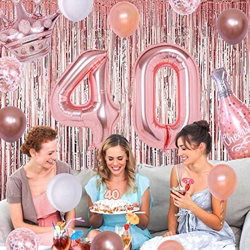 Украса на 40-тия Рожден ден На Жените, на Балони от Розово Злато на 40-ия ден от Раждането, за да проверите за Партита, Банер С 40-ти Рожден ден, Украса за Партита, за жени, Розов, Бял, Комплект от Балони от Розово