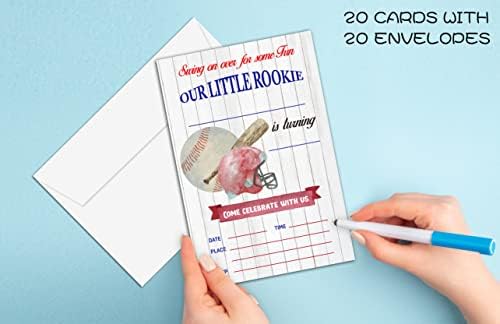 Покана за рожден ден в бейзбола - Покани за рожден ден - Идеи за покани за рожден Ден За момичета, Момчета, деца и възрастни - 20 Използваеми покани картички с 20 конвертами (invite C007)