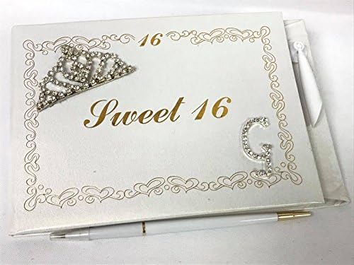 Книга за гости Sweet 16 с Декорация във формата на Диадема, Монограм, Буквата G, Книга за Подпис