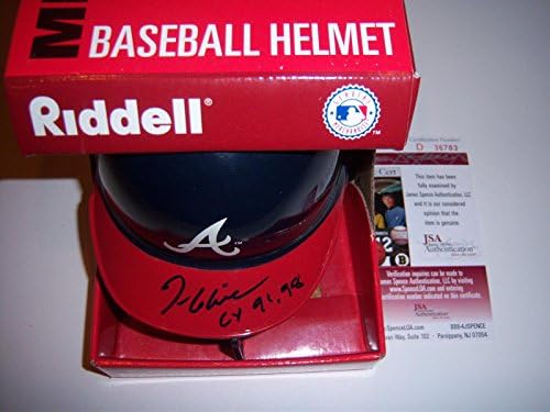 Мини-Каска с автограф на Том Главайна Атланта Брейвз Cy 91,98, Подписан от Jsa/ coa - Мини-каски MLB с автограф