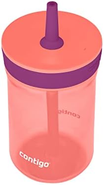 Детска Пластмасова бутилка за вода Contigo Leighton, 14 грама, Непроливающийся Чаша с Соломинкой за деца, Могат да се мият в съдомиялна машина, Корал /Гроздов