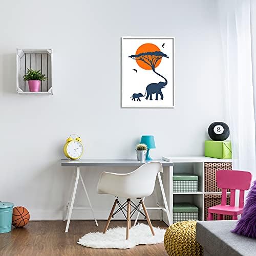 Stupell Industries Съвременно Африканско Сафари Семейство Слонове Sunny Sky, Дизайн на Atelier Плакати на Стената в бяла рамка, 24 x 30, синьо