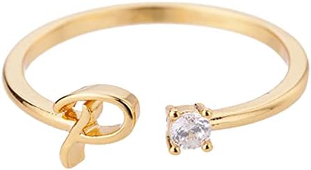 Мъжки Пръстени в Опаковка, Златни Персонализирани пръстени С Кристали, 26 Бижута с Начални Букви, Отворен Пръстен с Диамант, Пръстен с Кристали за Жени (P, Един размер)