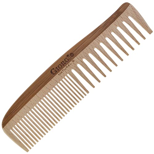 Giorgio GIONAT6 Естествена Дървена четка за коса за Разнищване на коса - Гребен с Половини, фин и широк зъб за Къдрава коса, Гребени, изработени от бамбук и бук за Гъста коса - Органични Дървена четка за коса за мъже