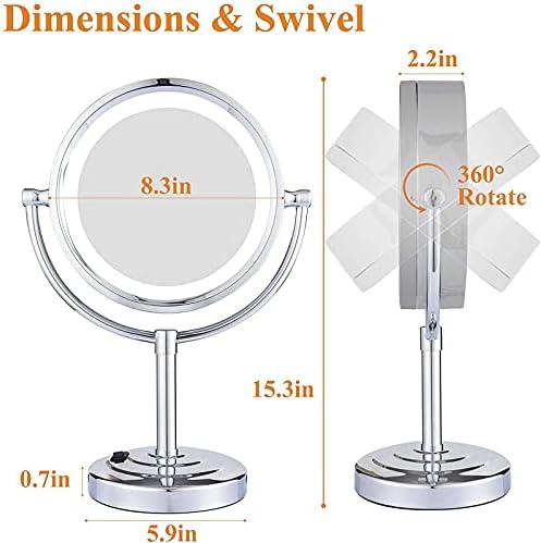 Десктоп Огледало за грим ONEMTB 8,5 инча с led подсветка и увеличаване, Хромированное Двустранно Десктоп Огледало за тоалетка маса, Захранване от контакта, 3X (Цвят: 7X)