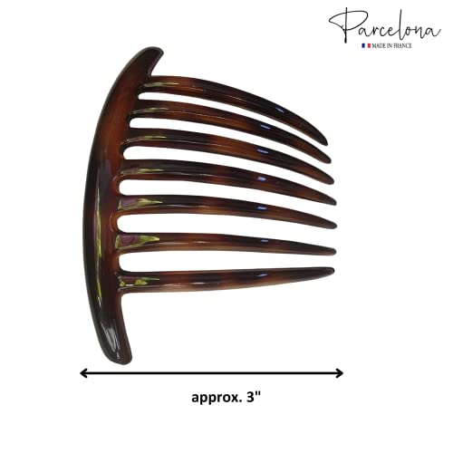 Parcelona French Twist Голяма мивка кафяв цвят с 7 зъби, голям ацетатный на целулоид, комплект от 3 странични гребените за коса