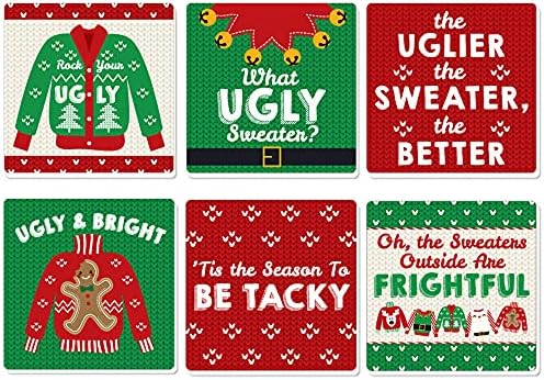 Грозен пуловер Big Dot of Happiness - Забавни Декорации за празници и Коледни партита - Поставка за напитки - Комплект от 6