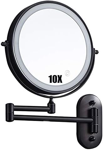Тоалетен Огледало ZJBB за стенен монтаж, Огледало за грим с подсветка с 10-кратно увеличение, Двустранно Огледало за Баня, Въртящи се Огледала за Бръснене на 360 °, Сензорно Управление, USB зареждане Черен